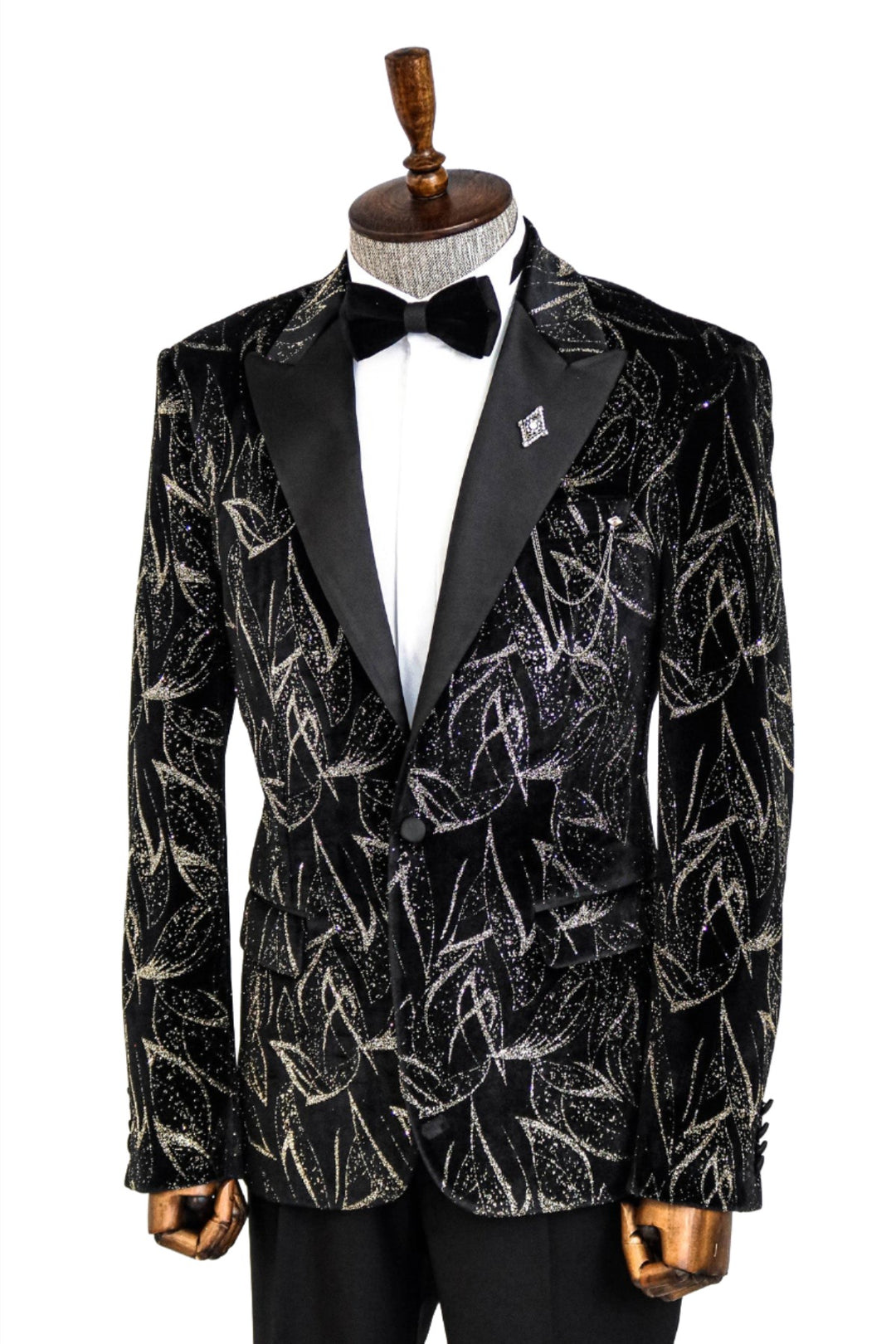 Glittery Slim Fit Black Men Prom Blazer - Wessi