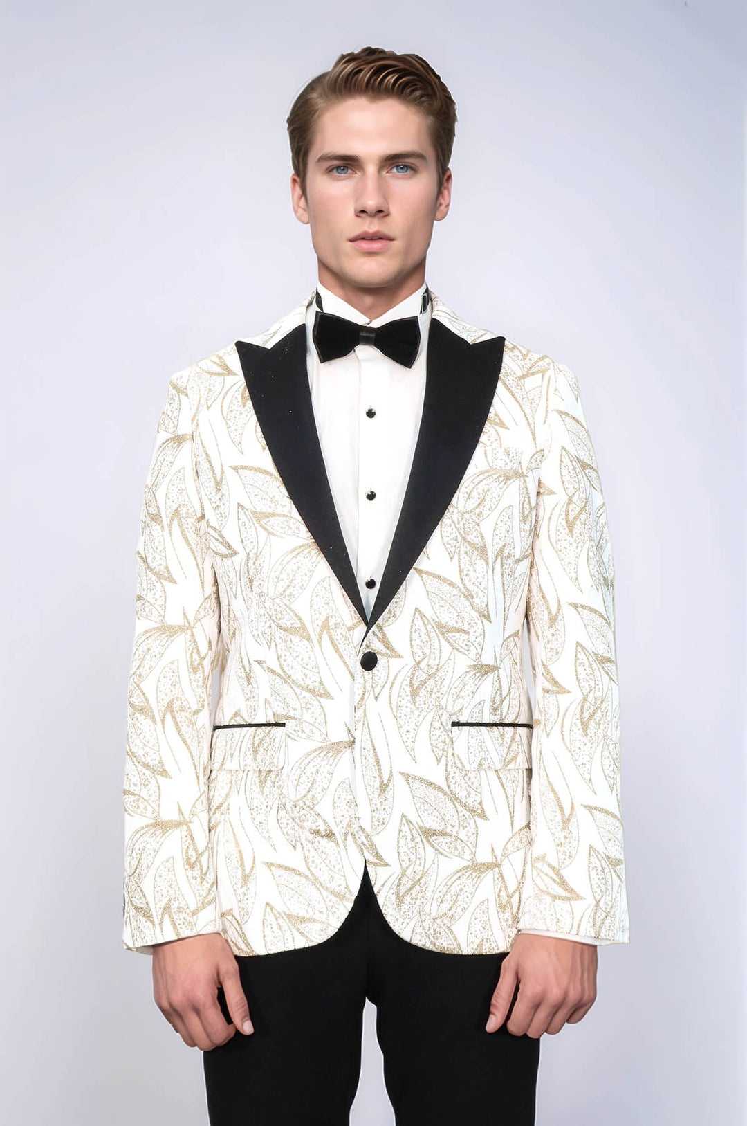 Glittery Slim Fit White Men Wedding Groom Tuxedo Jacket - Wessi