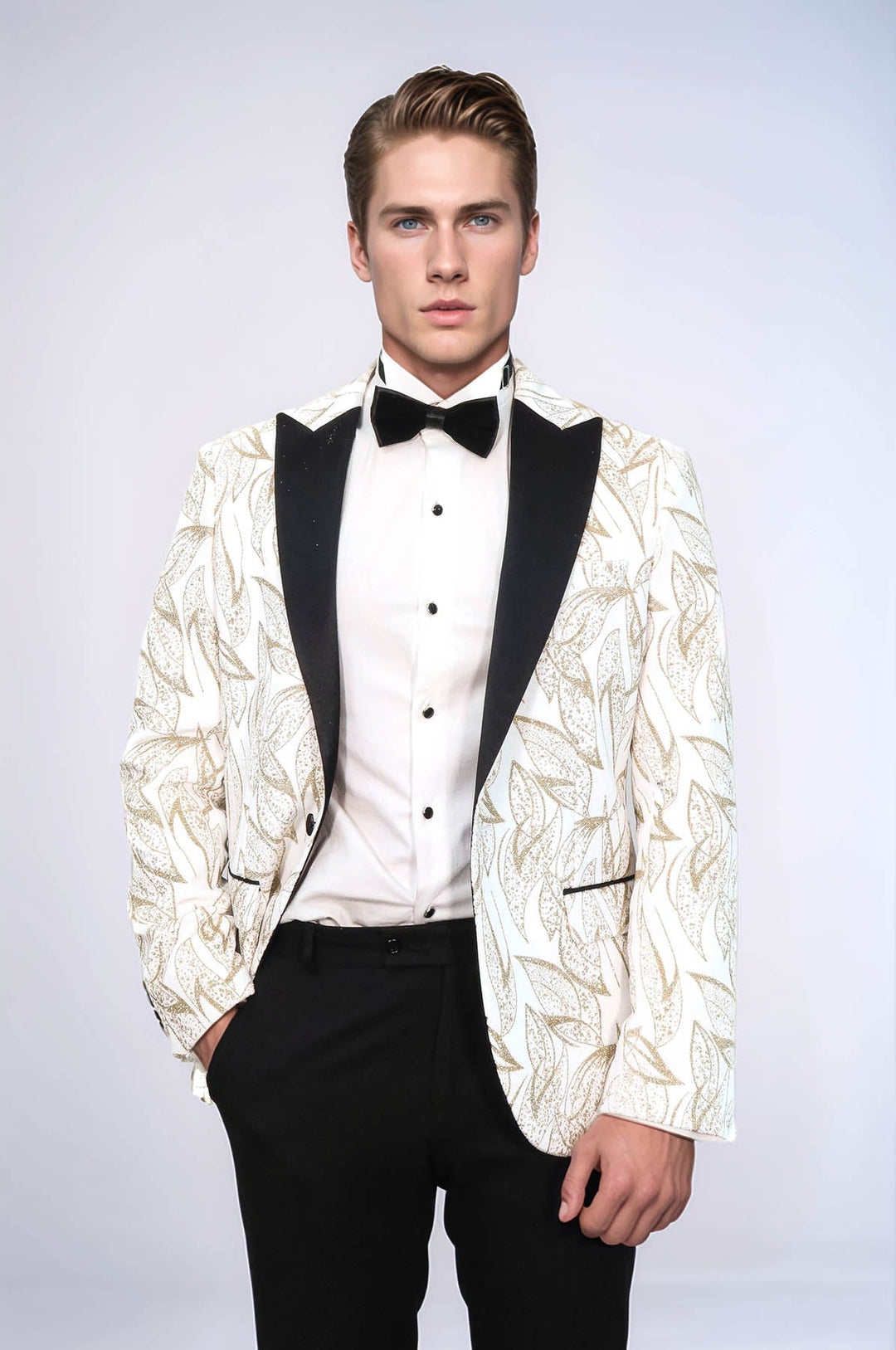 Glittery Slim Fit White Men Wedding Groom Tuxedo Jacket - Wessi