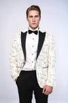 Glittery Slim Fit White Men Wedding Groom Tuxedo Jacket - Wessi
