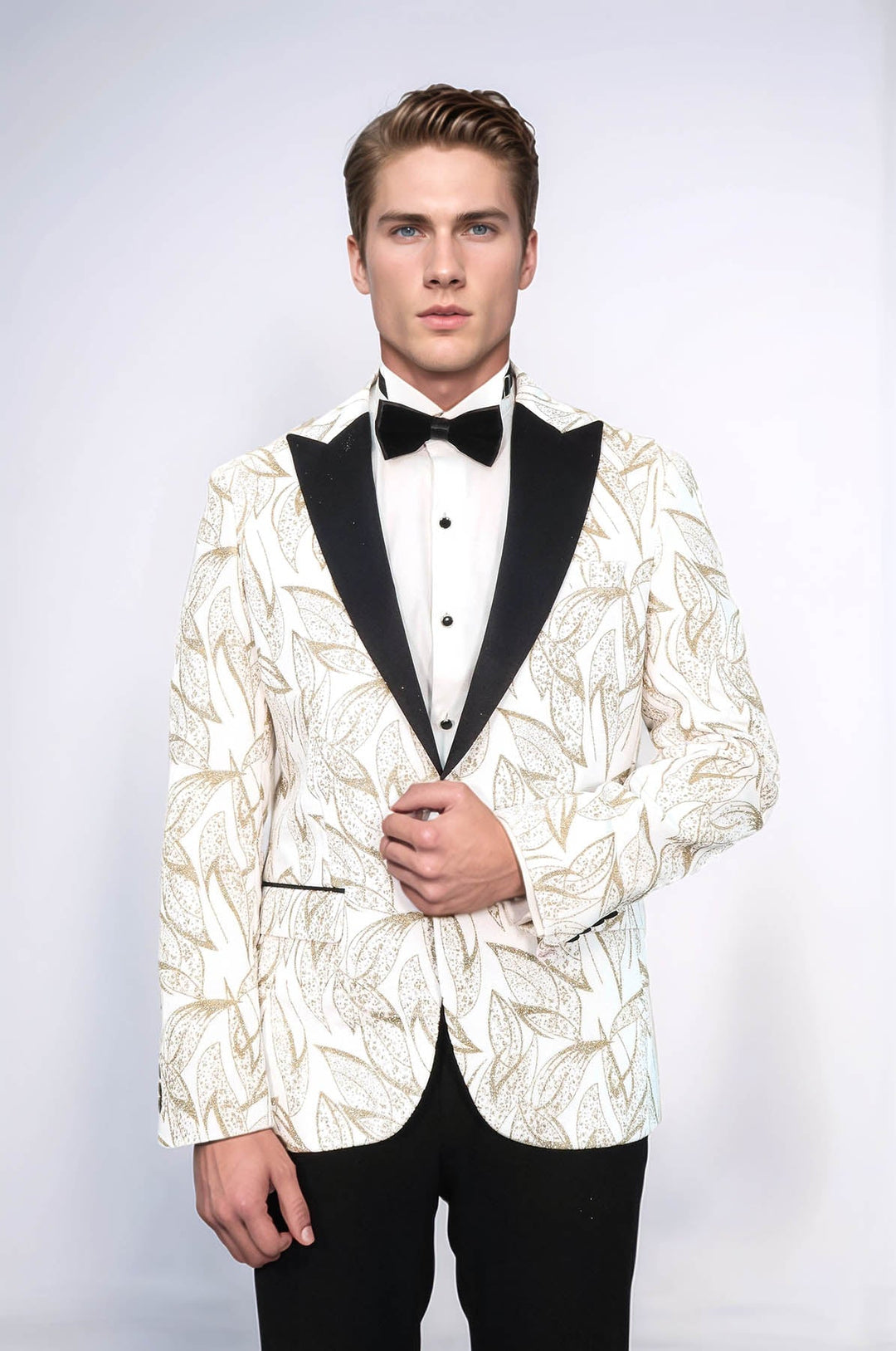 Glittery Slim Fit White Men Wedding Groom Tuxedo Jacket - Wessi