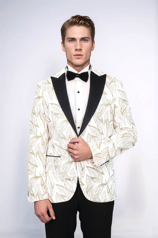Glittery Slim Fit White Men Wedding Groom Tuxedo Jacket - Wessi