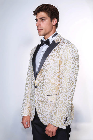 Blazer de bal pour hommes à motifs de défilement doré sur blanc - Wessi