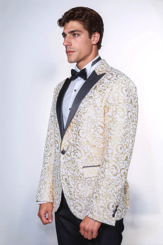 Blazer de bal pour hommes à motifs de défilement doré sur blanc - Wessi
