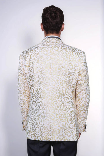 Blazer de bal pour hommes à motifs de défilement doré sur blanc - Wessi