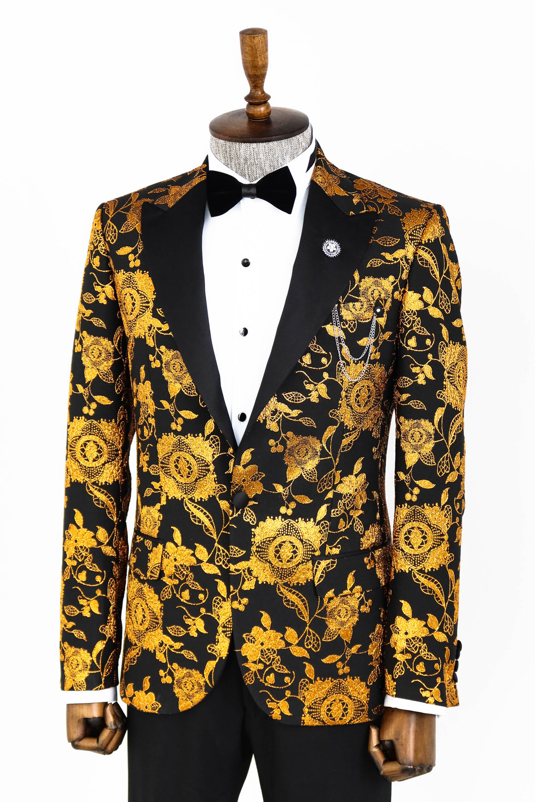 Floral Patterned Slim Fit Yellow Men Prom Blazer - Wessi