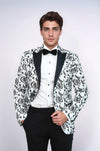 Floral Patterned Peak Lapel White Men  Wedding Tuxedo Blazer - Wessi