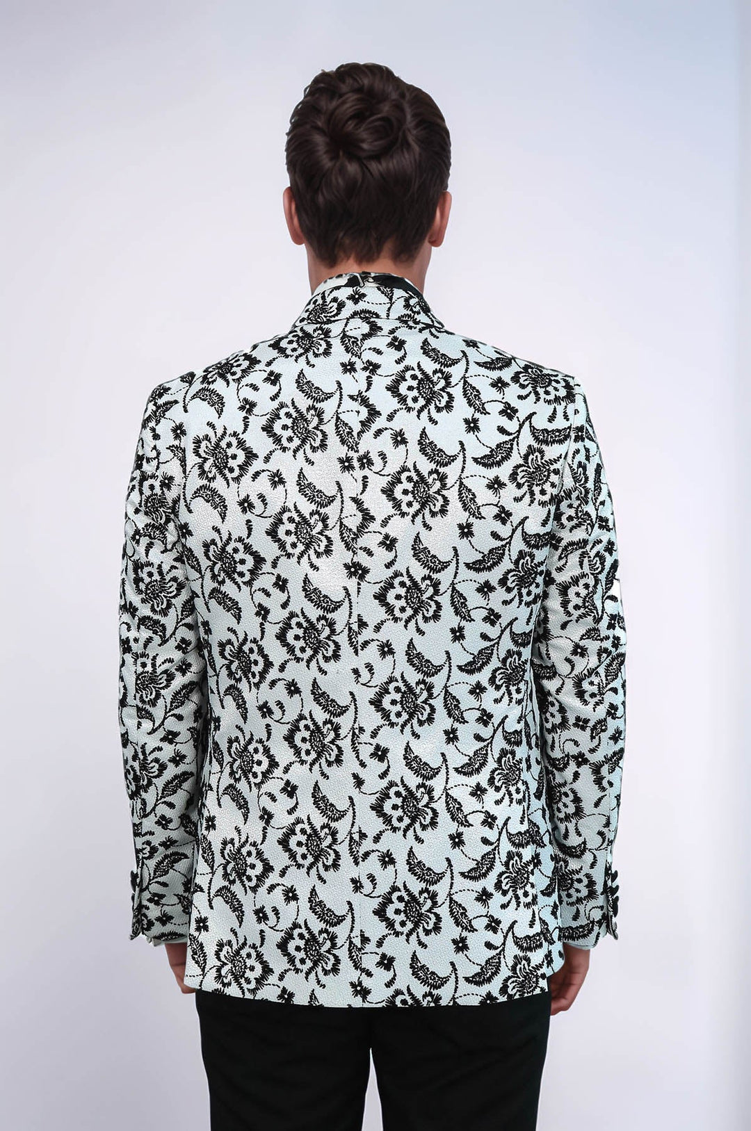 Floral Patterned Peak Lapel White Men  Wedding Tuxedo Blazer - Wessi