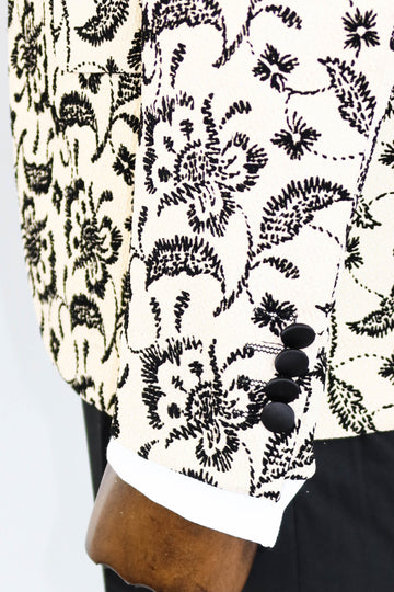 Blazer da uomo color crema con revers a lancia con motivo floreale - Wessi