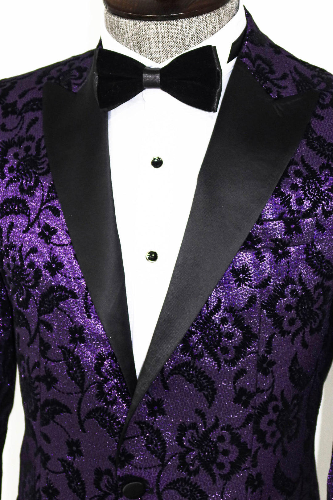 Floral Patterned Peak Lapel Purple Men Prom Blazer - Wessi