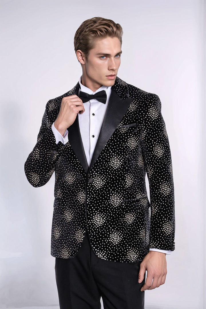 Blazer de graduación para hombre negro con estampado de lunares y corte slim - Wessi