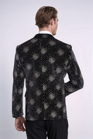 Slim Fit Dot Patterned Black Men Sparkle Jackets - Wessi