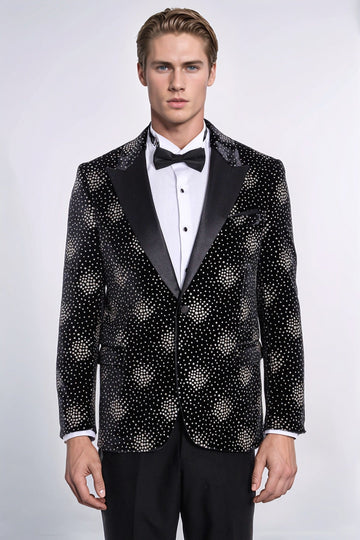 Slim Fit Dot Patterned Black Men Sparkle Jackets - Wessi