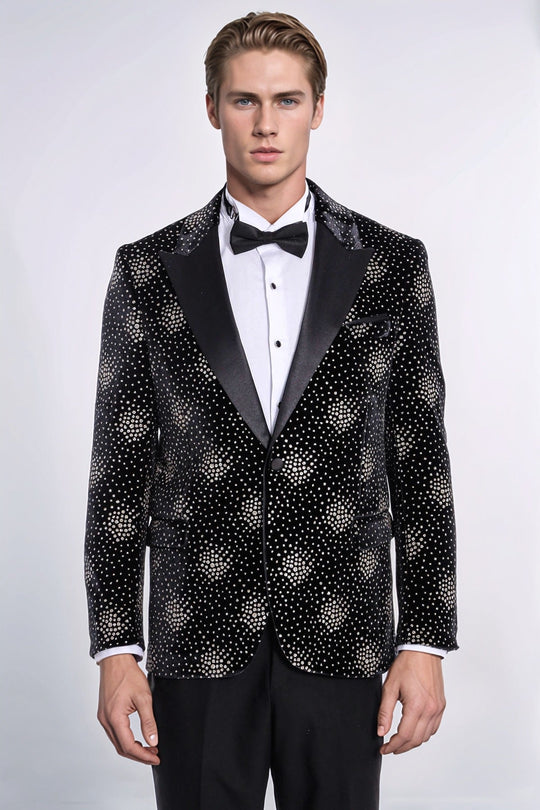 Slim Fit Dot Patterned Black Men Sparkle Jackets - Wessi