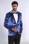 Dot Patterned Peak Lapel Blue Men Singer Performance Blazer - Wessi
