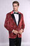 Dot Patterned Peak Lapel Burgundy Men Singer Tuxedo Blazer - Wessi