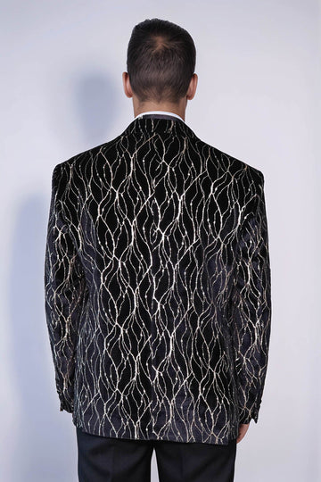 Gold Patterned Over Black Velvet Men Evening Tuxedo Blazer | Wessi Wessi - Discover Diversity Gold Patterned Over Black Velvet Men Evening Tuxedo Blazer | Wessi Wessi - Discover Diversity