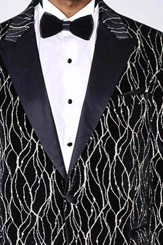 بليزر رجالي أسود منقوش باللون الذهبي - ويسي