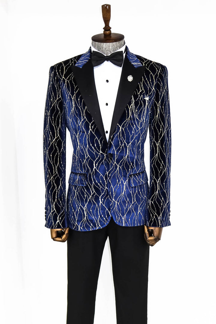 Blazer de graduación para hombre azul marino con estampado dorado - Wessi