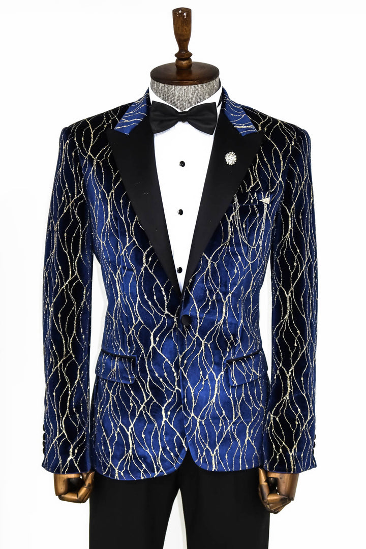 Blazer de graduación para hombre azul marino con estampado dorado - Wessi