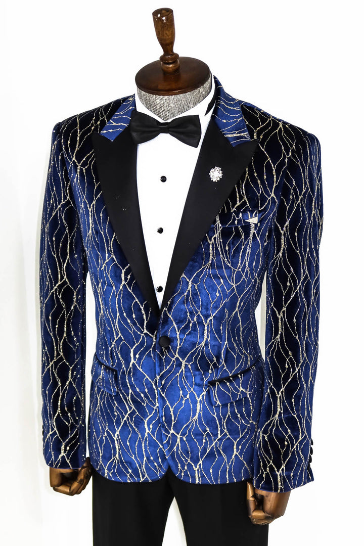 Blazer de graduación para hombre azul marino con estampado dorado - Wessi