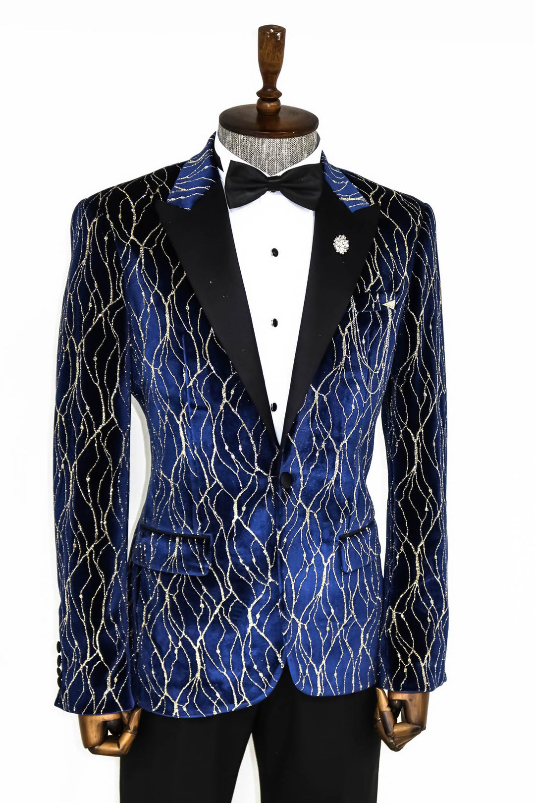 Blazer de graduación para hombre azul marino con estampado dorado - Wessi