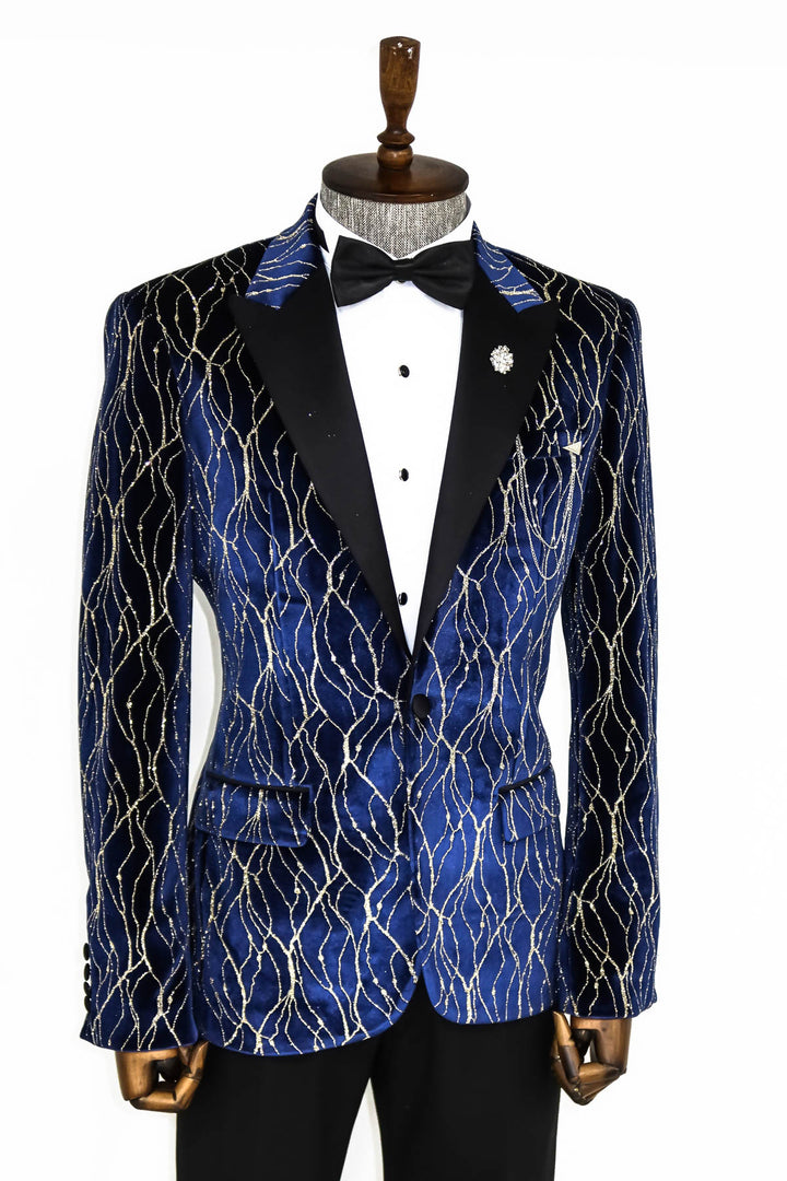 Blazer de graduación para hombre azul marino con estampado dorado - Wessi