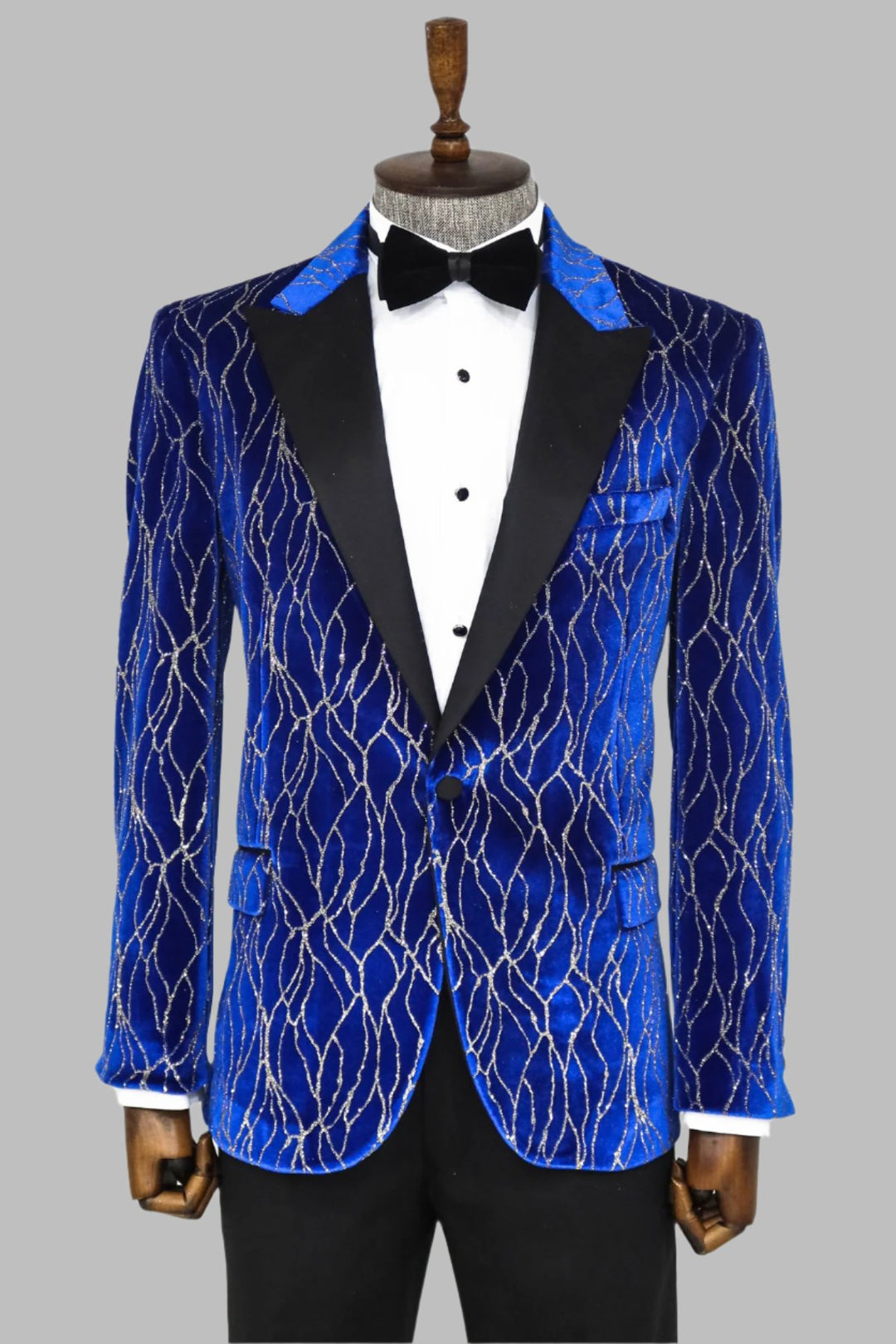 Silver Patterned Blue Men Prom Blazer - Wessi