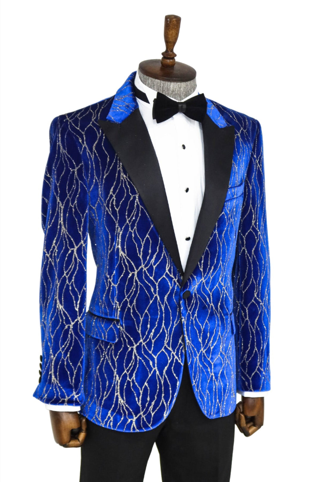 Silver Patterned Blue Men Prom Blazer - Wessi