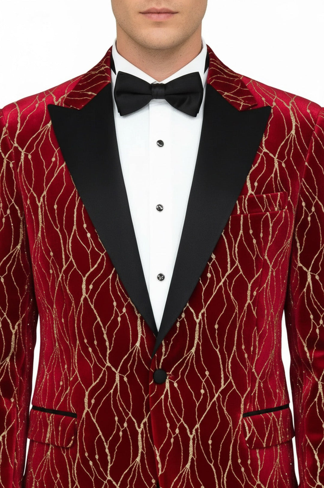 Patterned Burgundy Men Party Tuxedo Blazer - Wessi