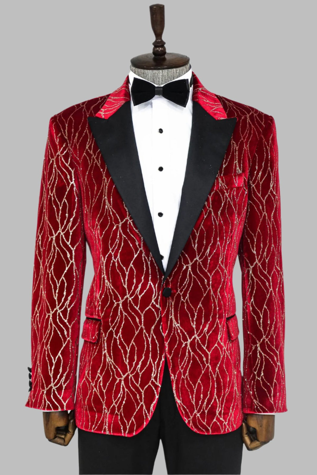 Silver Patterned Burgundy Men Prom Blazer - Wessi