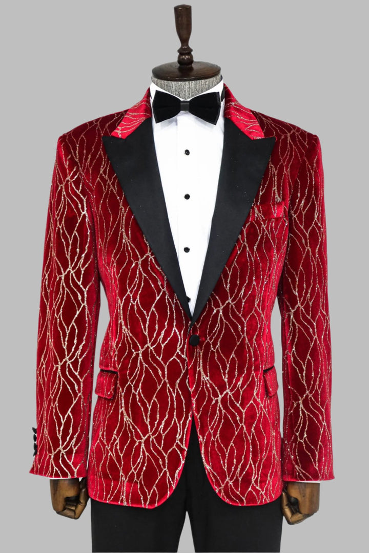 Blazer de fiesta para hombre burdeos estampado plateado - Wessi