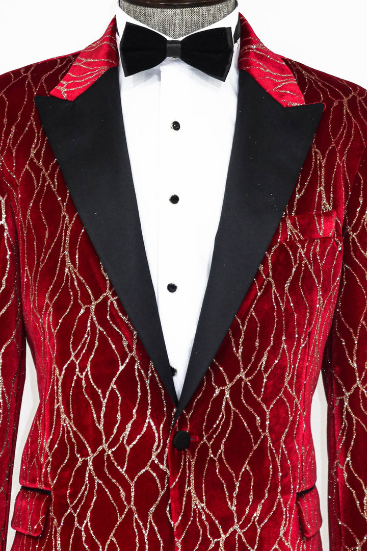 Silver Patterned Burgundy Men Prom Blazer - Wessi