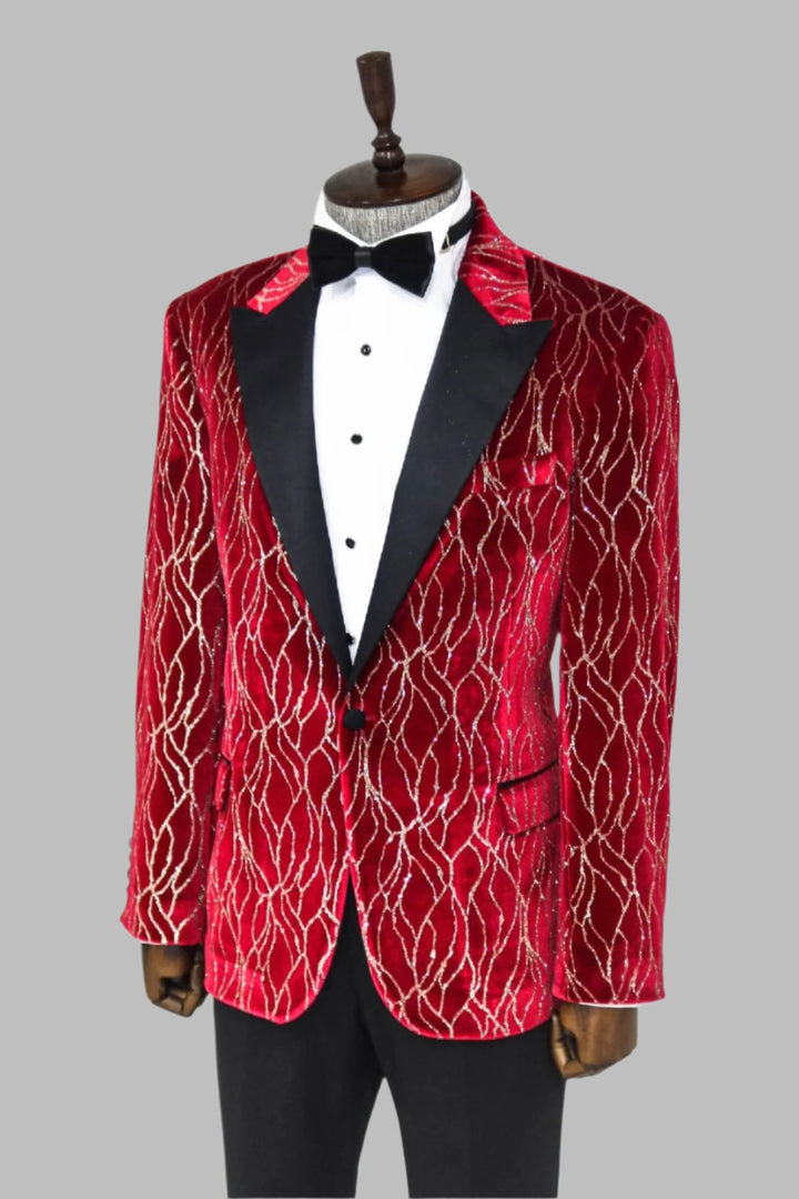 Silver Patterned Burgundy Men Prom Blazer - Wessi