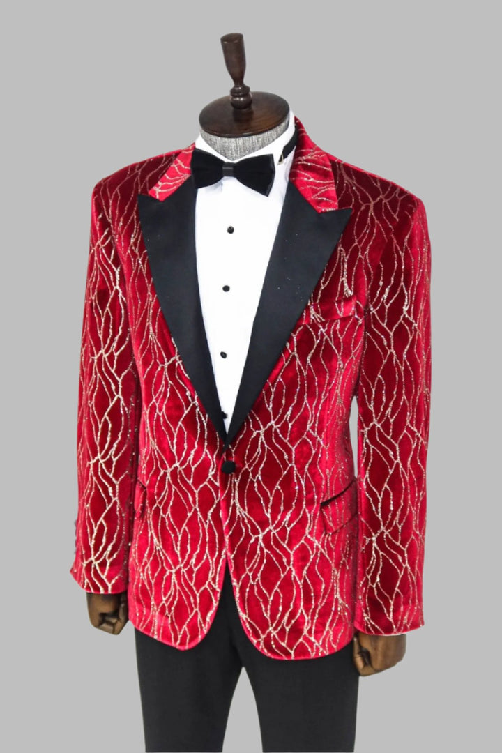 Silver Patterned Burgundy Men Prom Blazer - Wessi