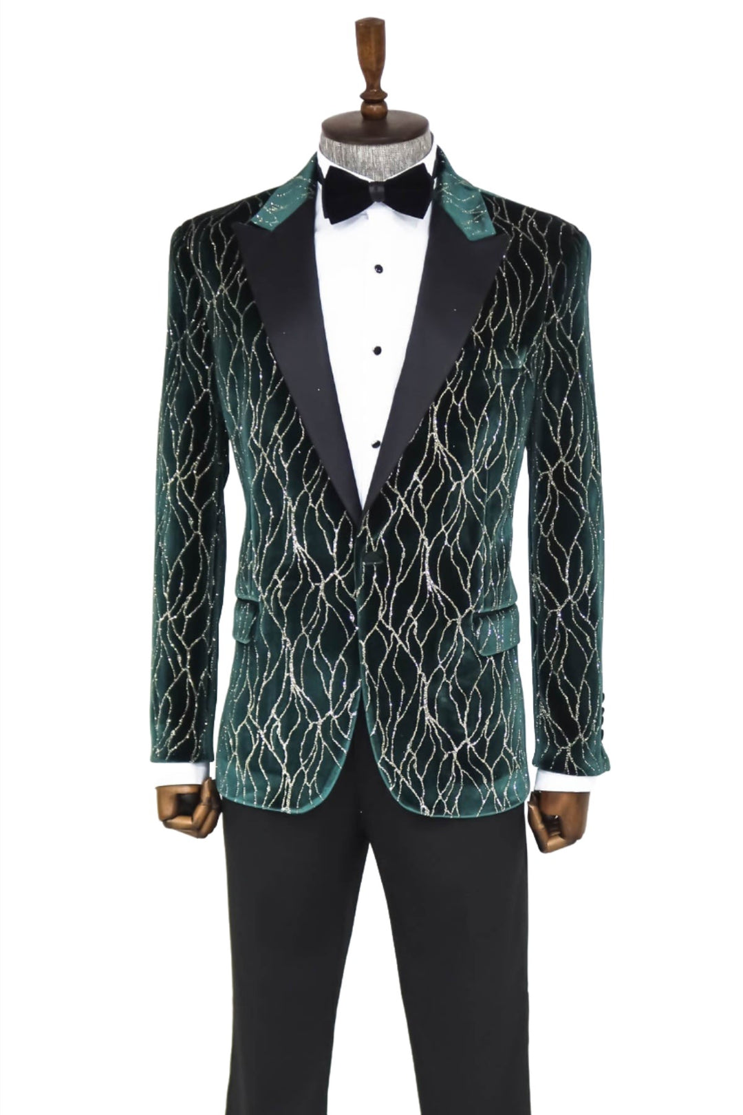 Patterned Dark Green Men Prom Blazer - Wessi