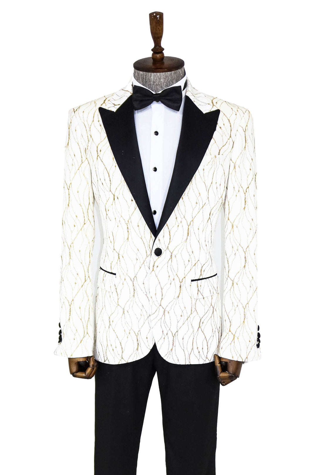 Silver Patterned White Men Wedding Groom Blazer - Wessi