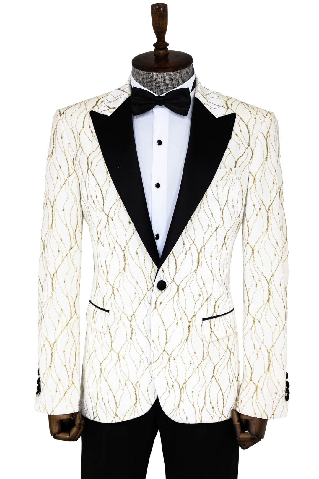 Silver Patterned White Men Wedding Groom Blazer - Wessi