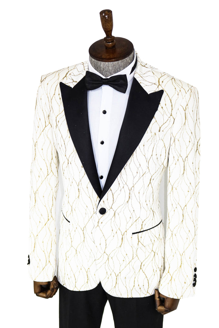 Silver Patterned White Men Wedding Groom Blazer - Wessi