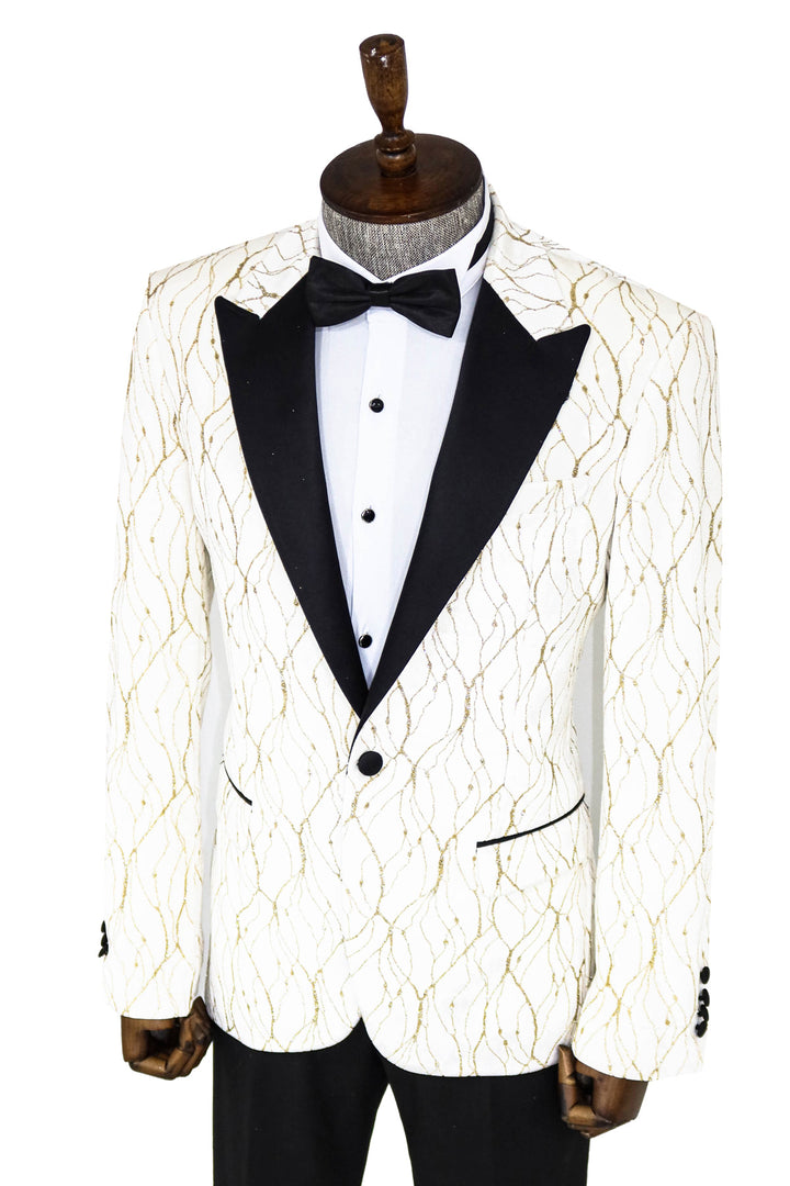 Silver Patterned White Men Prom Blazer - Wessi