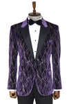 Gold Patterned Purple Men Prom Blazer - Wessi