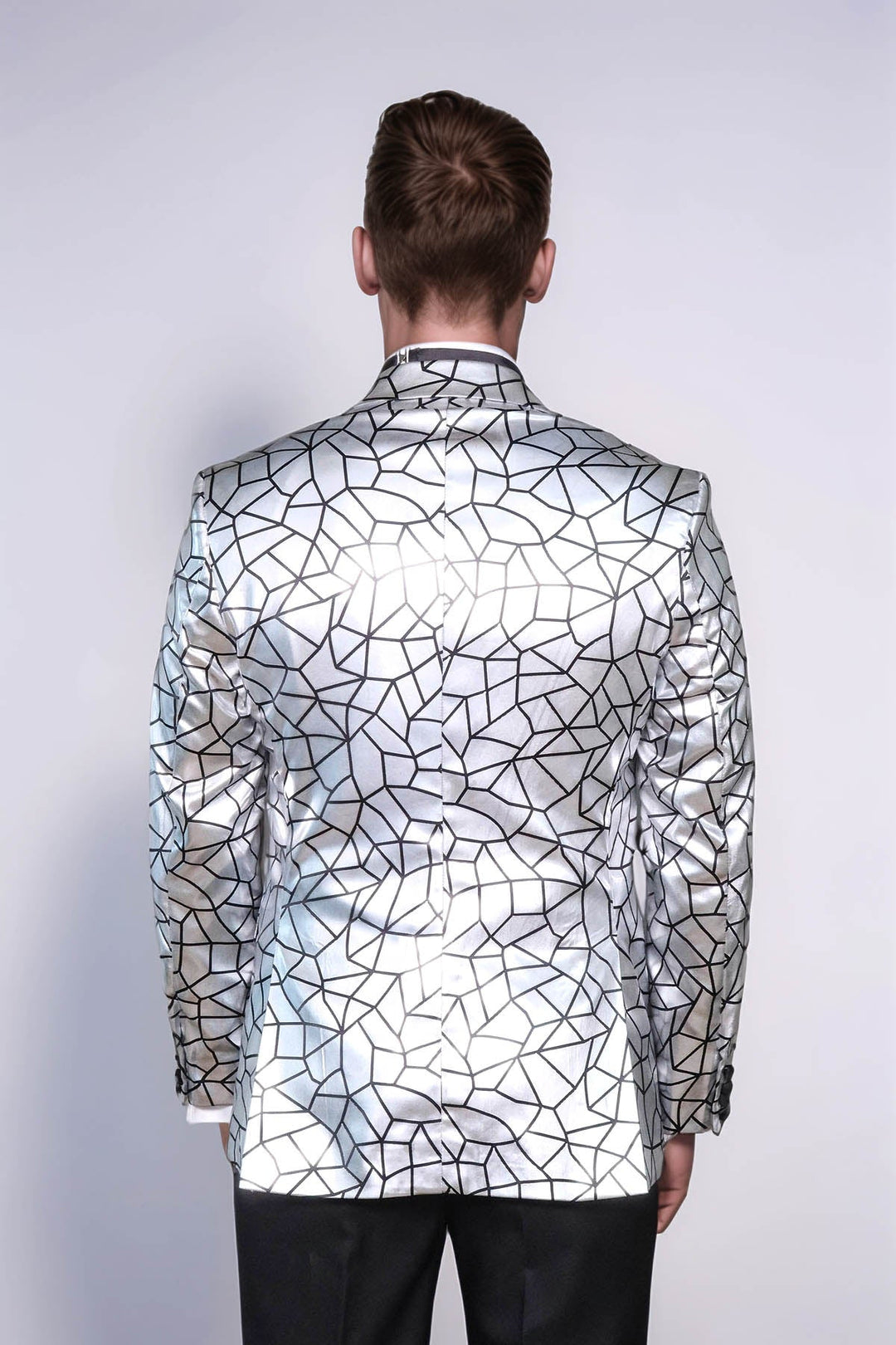 Приталенный серый мужской пиджак для выпускного черного цвета с рисунком - Wessi