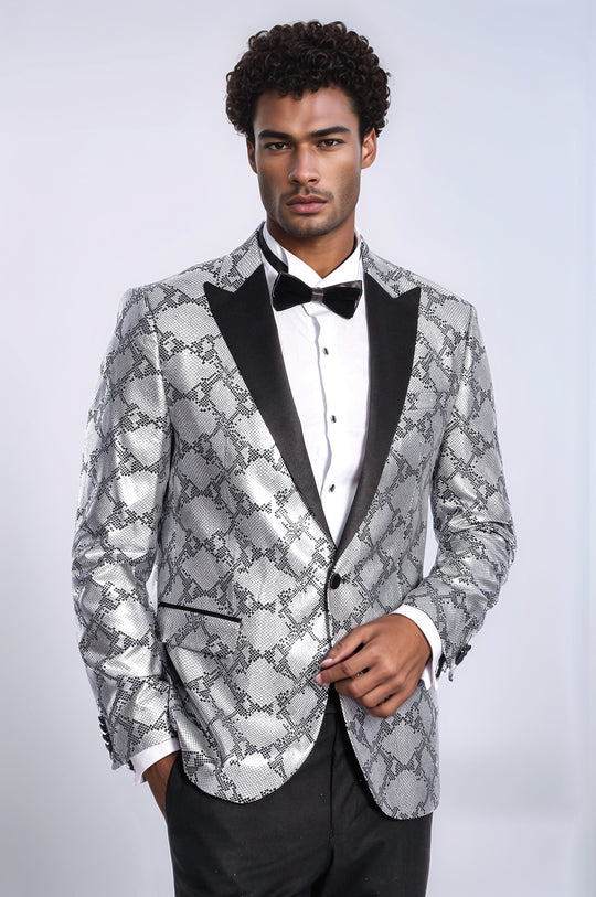 Blazer de graduación para hombre gris slim fit estampado - Wessi