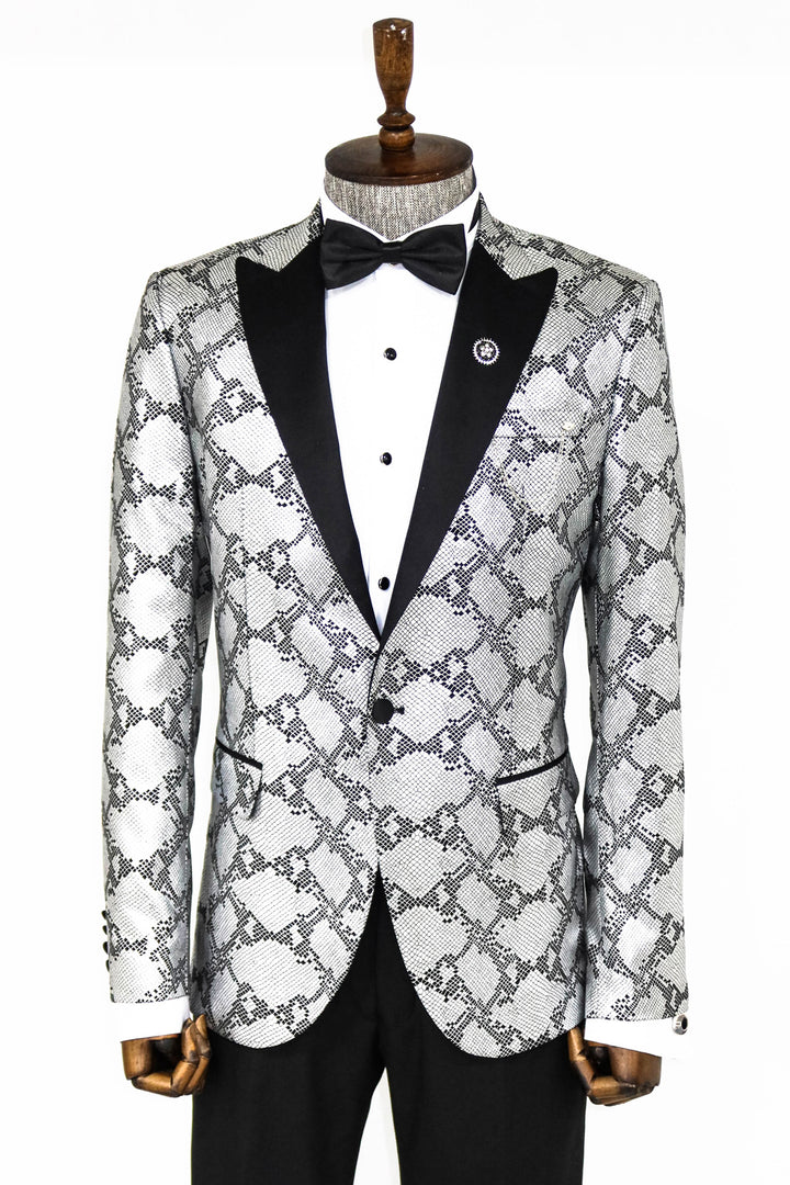 Patterned Slim Fit Grey Men Prom Blazer and Trousers Combination- Wessi