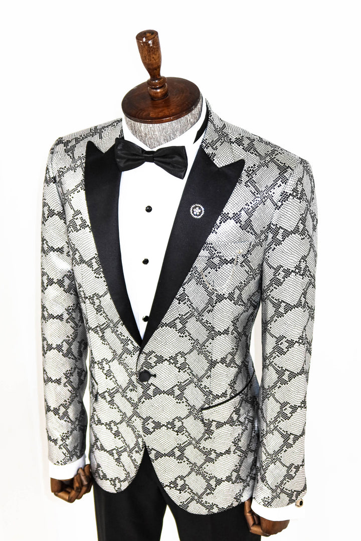 Patterned Slim Fit Grey Men Prom Blazer and Trousers Combination- Wessi