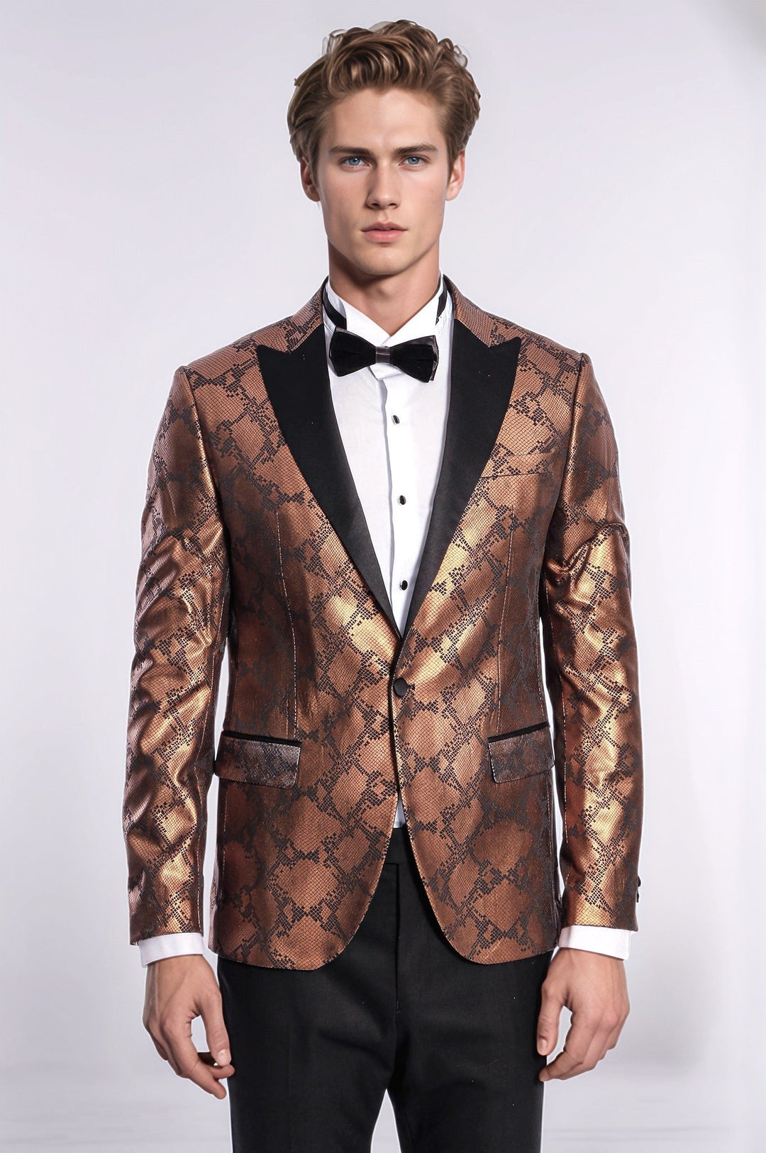 Patterned Slim Fit Brown Men Stage Tuxedo Blazer - Wessi