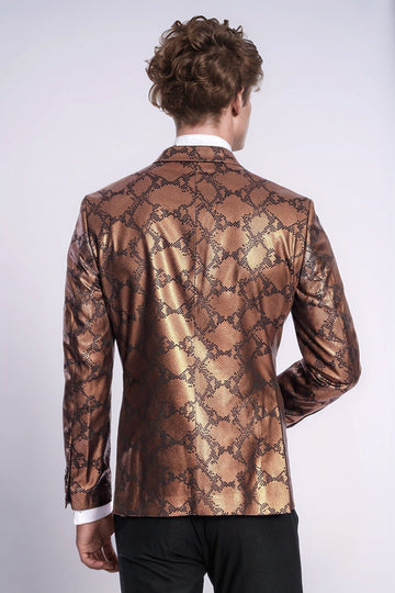 Patterned Slim Fit Brown Men Stage Tuxedo Blazer - Wessi