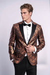 Patterned Slim Fit Brown Men Stage Tuxedo Blazer - Wessi