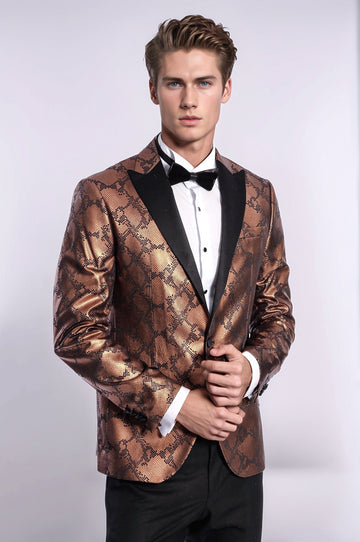 Patterned Slim Fit Brown Men Stage Tuxedo Blazer - Wessi