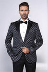 Silver Diamond Pattern Over Black Men Party Tuxedo Blazer - Wessi
